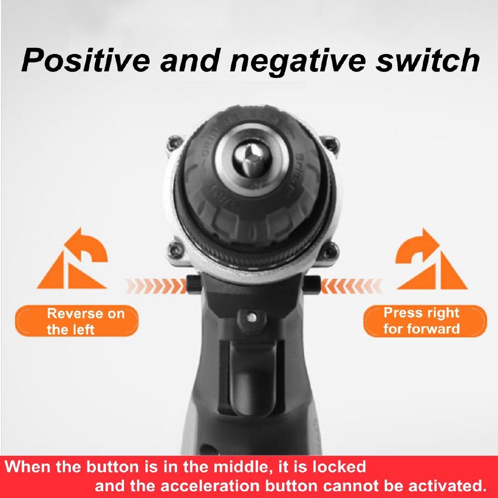 AC 100-240V 0-550r/min 0-1350r/min Cordless Drill Double Speed Adjustment LED Lighting 1/2Pcs Large Capacity Battery 35Nm 15-speed Torque Adjustment