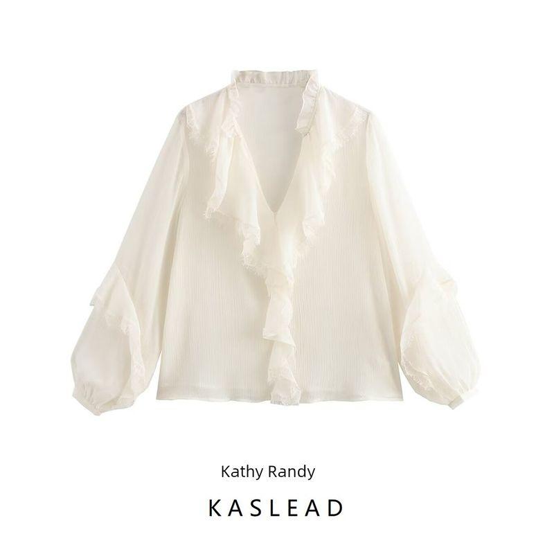 Kaslead New Arrival Women's Fashion Style Stylish Simple and Versatile Laminated Decoration Shirt 5029175