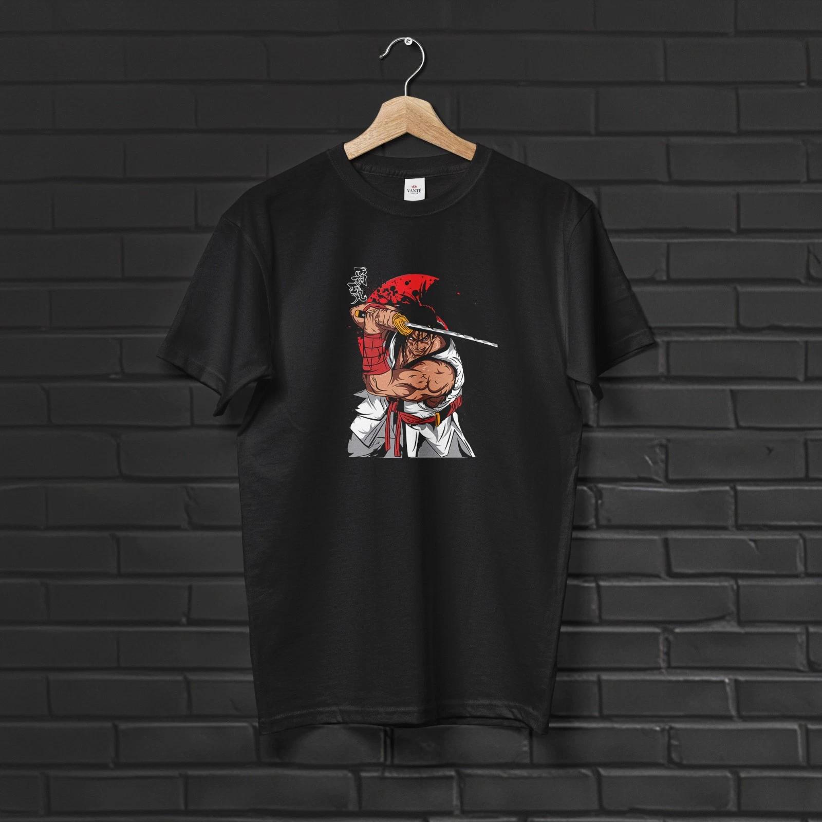 Haohmaru Samurai Graphic Tee, Katana Sword Fighting Game Cotton T-Shirt S