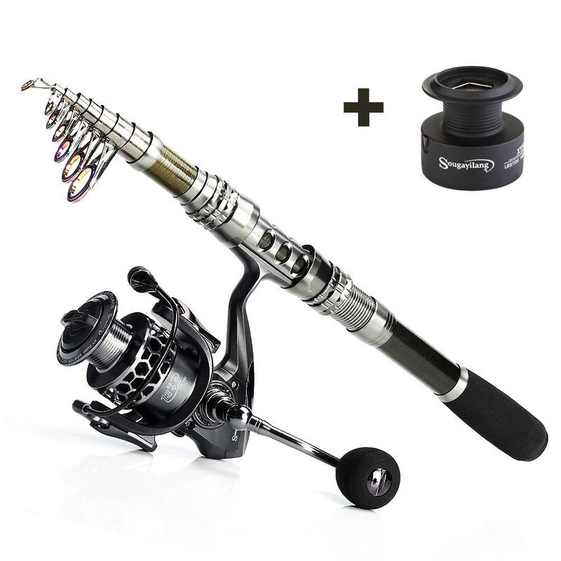 Telescopic Spinning Fishing Rod and Fishing Reel Combos Carbon Fiber Fishing Lures Fishing Line Set