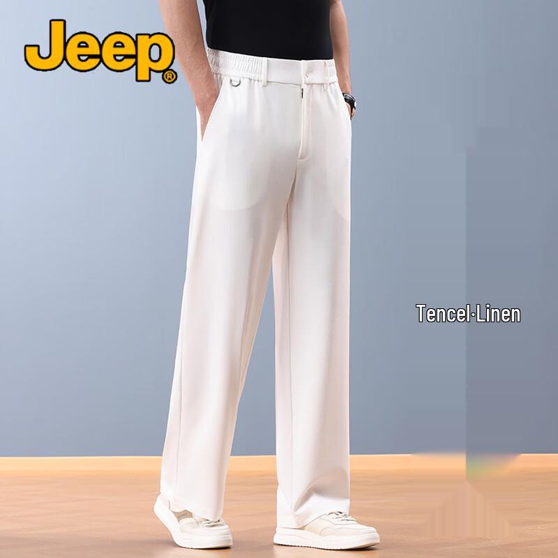 JEEP Men s Summer Tencel Linen Straight-Fit Trousers 5XL