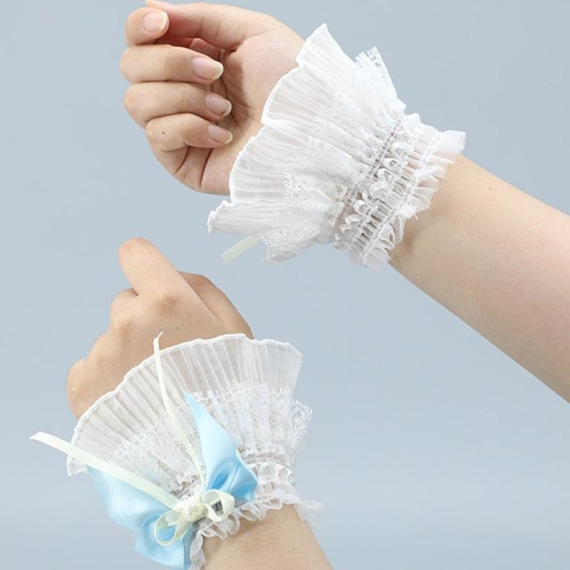 Sheer Ruffle Lace Cuffs Girls Elastic Wrist Cuffs for Y2k Girls Taking Photo Shirt Decorations Female Lace Wrist Cuffs