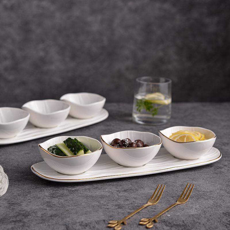 3PCS Dried Fruit Salad Bowl Tableware Snack Bowl White Flowering Dessert Bowl Storage Decorative Plate Household Tableware