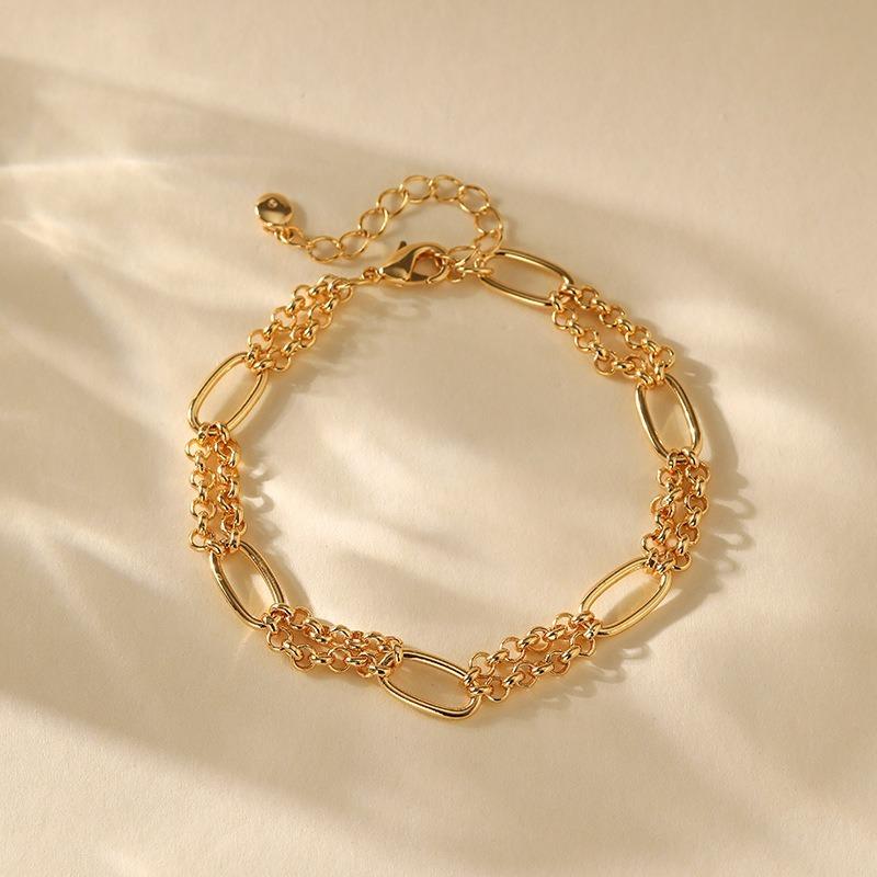 Minimalist Gold Plated Color Retention Neutral Thick Chain Handmade Plain Bracelet