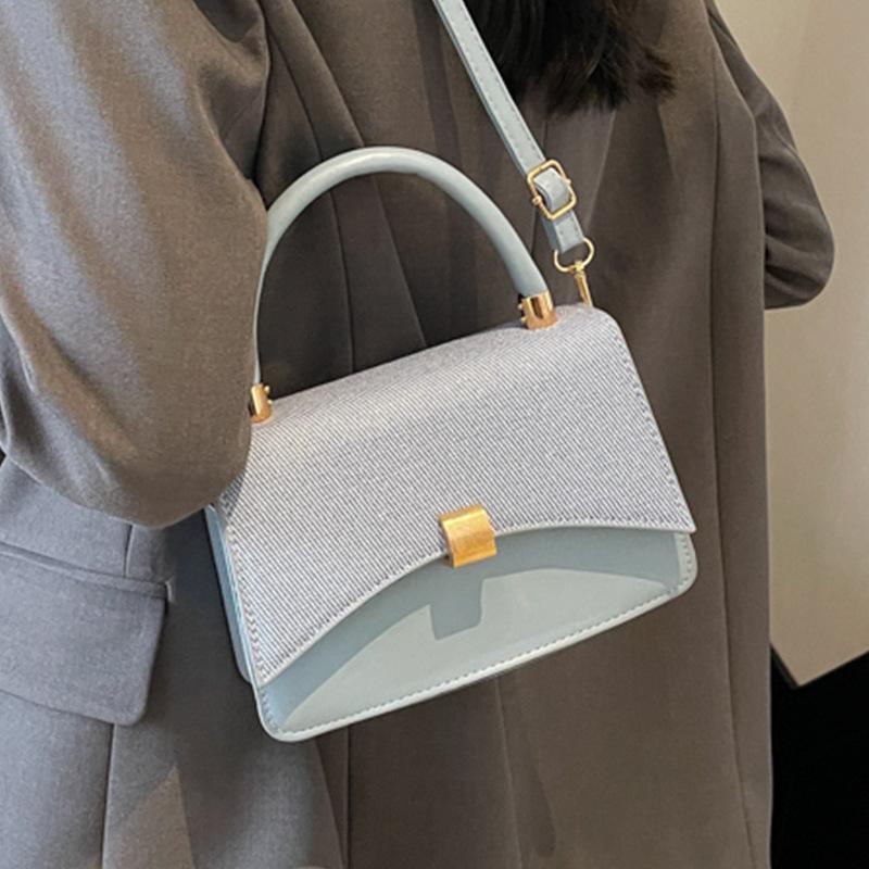 Fashion Contrasting Color Simple Lock Handbag Women's 2025 New Spring Texture Popular Small Square Bag Shoulder Messenger Bag
