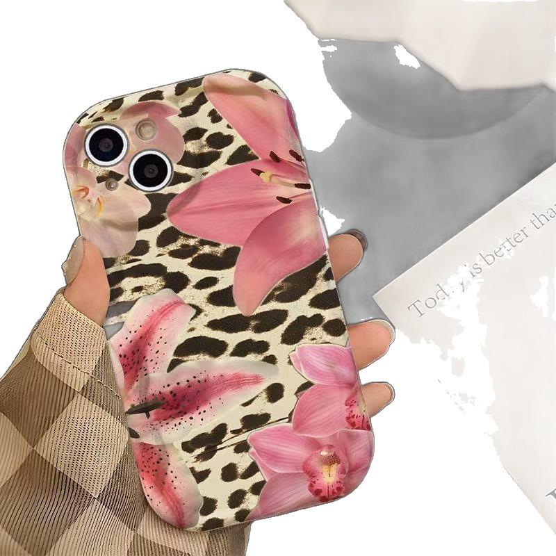 Leopard print lily suitable for iphone15promax mobile phone case Apple 15 anti-drop 14pro Japan and South Korea 13 foreign trade 12x