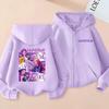 K-Pop Demon Hunters Zip Jacket Rumi Mira Zoey Cartoon Printed Children Clothing Casual Outerwear Hooded Coat Girls Clothes Gift