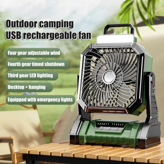 Outdoor Camping Ventilator Lichtmodi Geschwindigkeit Einstellbar Rotierend USB Wiederaufladbar 2-In-1 Mehrzweck Wandern Zelt Hängender Ventilator Lampe Notlaterne