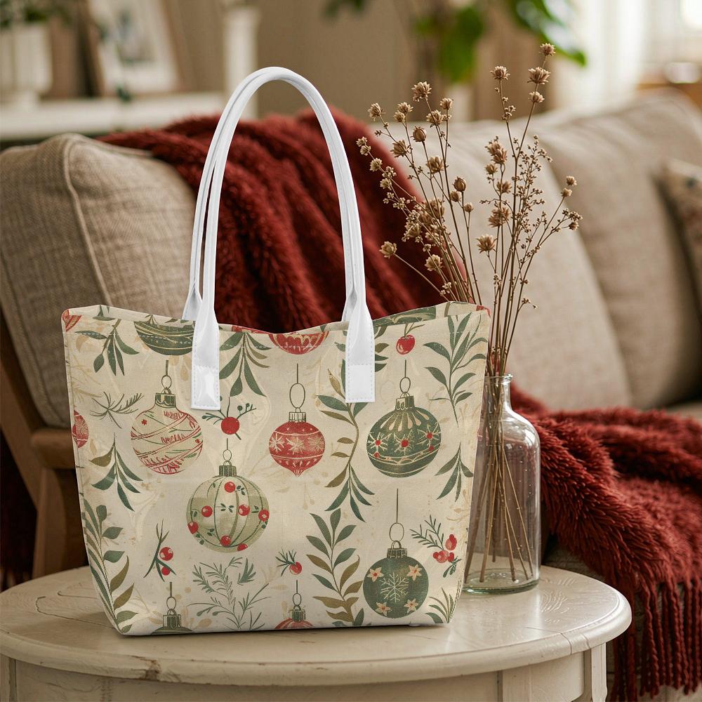 Christmas Print Tote Bag for Women Large Capacity Daily Carryall Fashionable Handbag for Festival Shopping