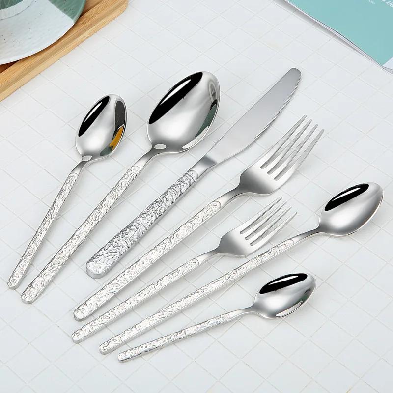 Hammered Golden Cutlery Set ,Stainless Steel Tableware Dinnerware Includes Forks Spoons Knives,Mirror Polished,Dishwasher Safe