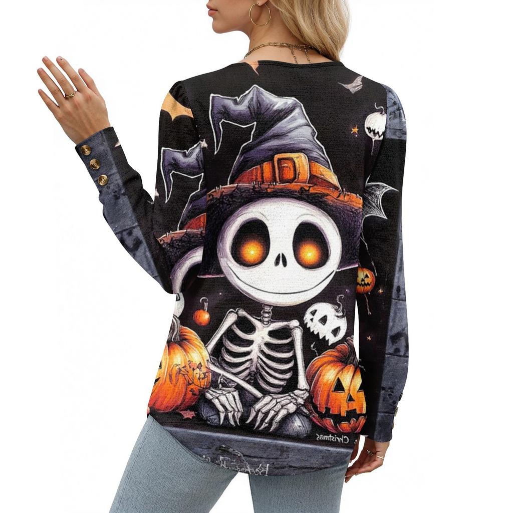 Damen Halloween Print Modisches Langarm-Top