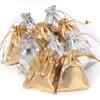 5-10Pcs Silver/Gold Foil Cloth Drawstring Bags Jewelry Gift Bags Candy Beads Bracelet Packing Pouch For Wedding Gift Storage Bag