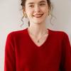 Women's V-Neck Solid Color Cashmere Sweater - Loose Fit, Soft Knit Pullover for Autumn/Winter
