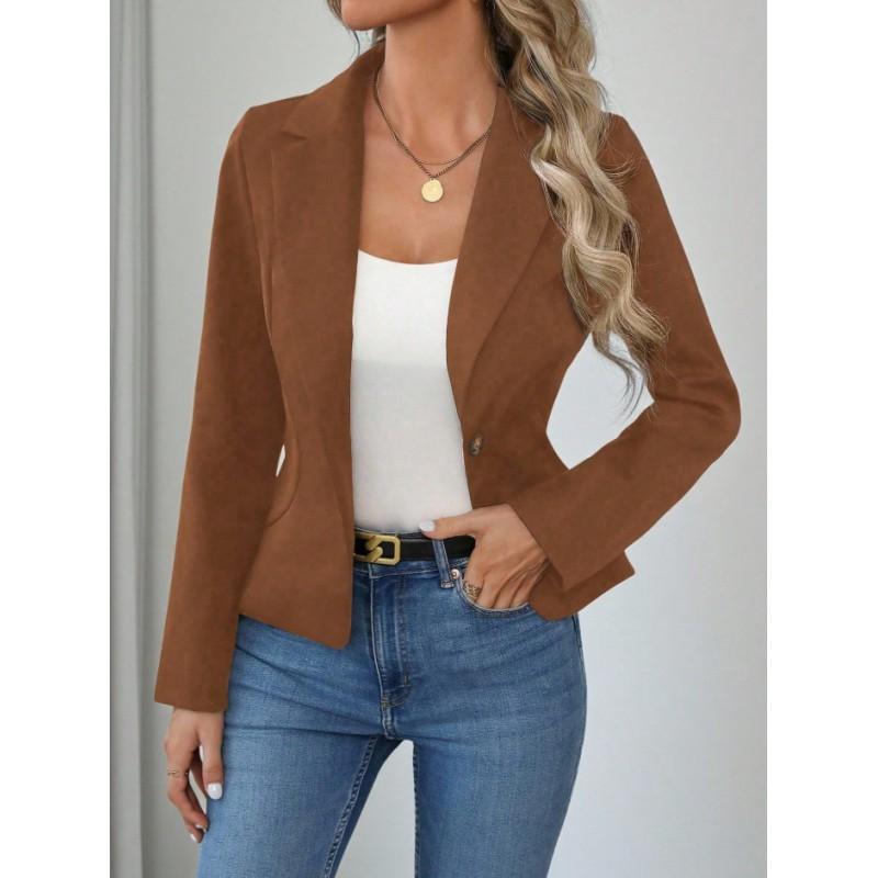 Womens Slim Fit Solid Color Blazer Jacket Short Length 2026 Office Chic Formal Outerwear