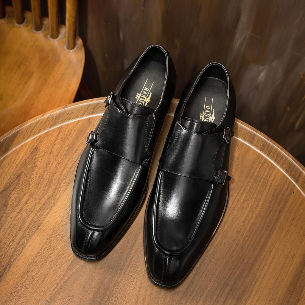 Business Dress Munk Leather Shoes Square Head Men's Shoes Size 48