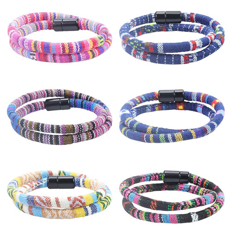 Bohemian Cotton-Linen Double-Layer Magnetic Bracelet in Nepalese Style