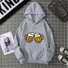 Hoodie Clinking Beer Mugs Print Lively Social and Festive Free Style Graphic Soft Fabric for Celebration-Themed Casual Looks