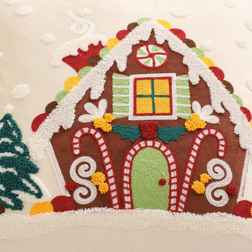 Embroidery Throw Pillow Cover Christmas Decoration Velvet Soft Christmas Tree Bell Bow Winter Farmhouse Home Sofa Living Room