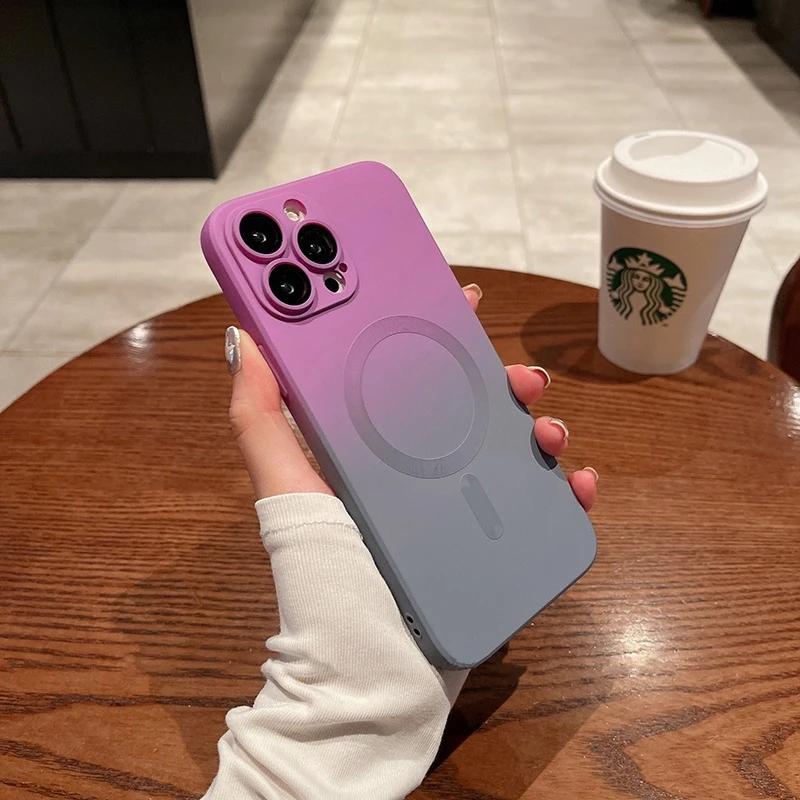 Luxury Magsafe Wireless Charge Gradient Pattern Case For iPhone 11 12 13 14 15 16 Pro Max Plus Magnetic Soft Bumper Cases Cover