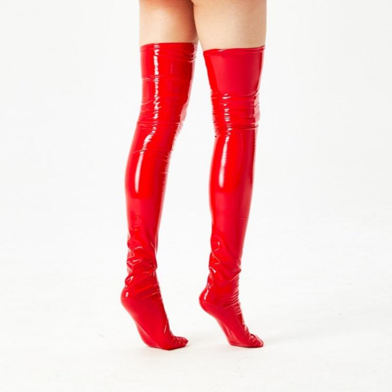 Pole Dance Faux Leather Stockings Skinny Compression Fashion Women Stockings Cosplay Show Clubwear Oil Shiny Knee High Stockings