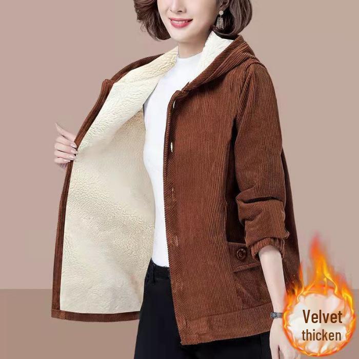 

Women s Thick Corduroy Jacket - Velvet, Plus Size, Slimming, Korean Style for Autumn & Winter 5XL (suggested 180-200 lbs)