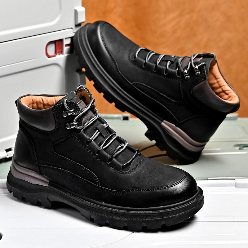 Outdoor High-Top Leather Men'S Martin Boots Lace-Up Thick-Soled Tooling Men'S Shoes Counter Picks Up Leaks