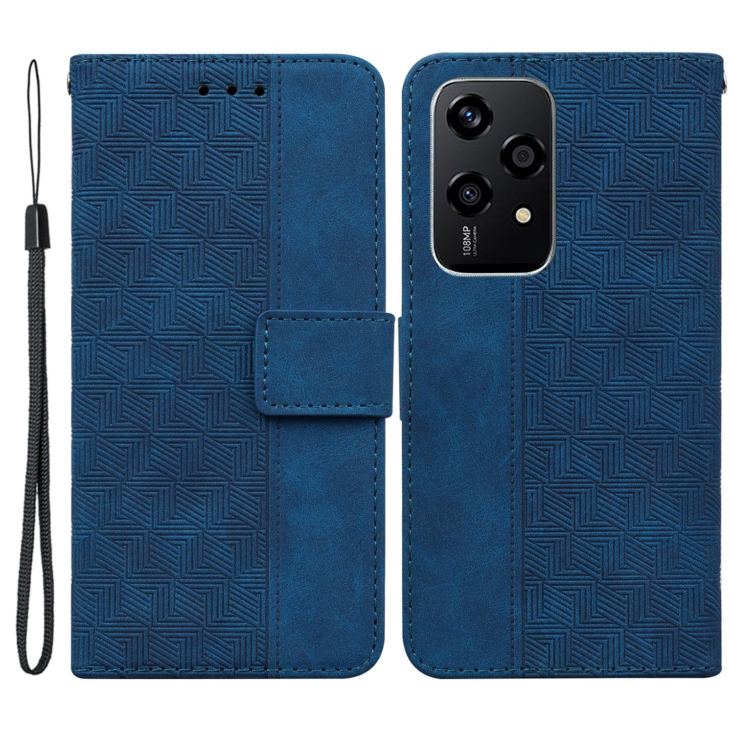 

For Honor 200 Lite Leather Case Geometry Imprint Wallet Phone Cover Blue