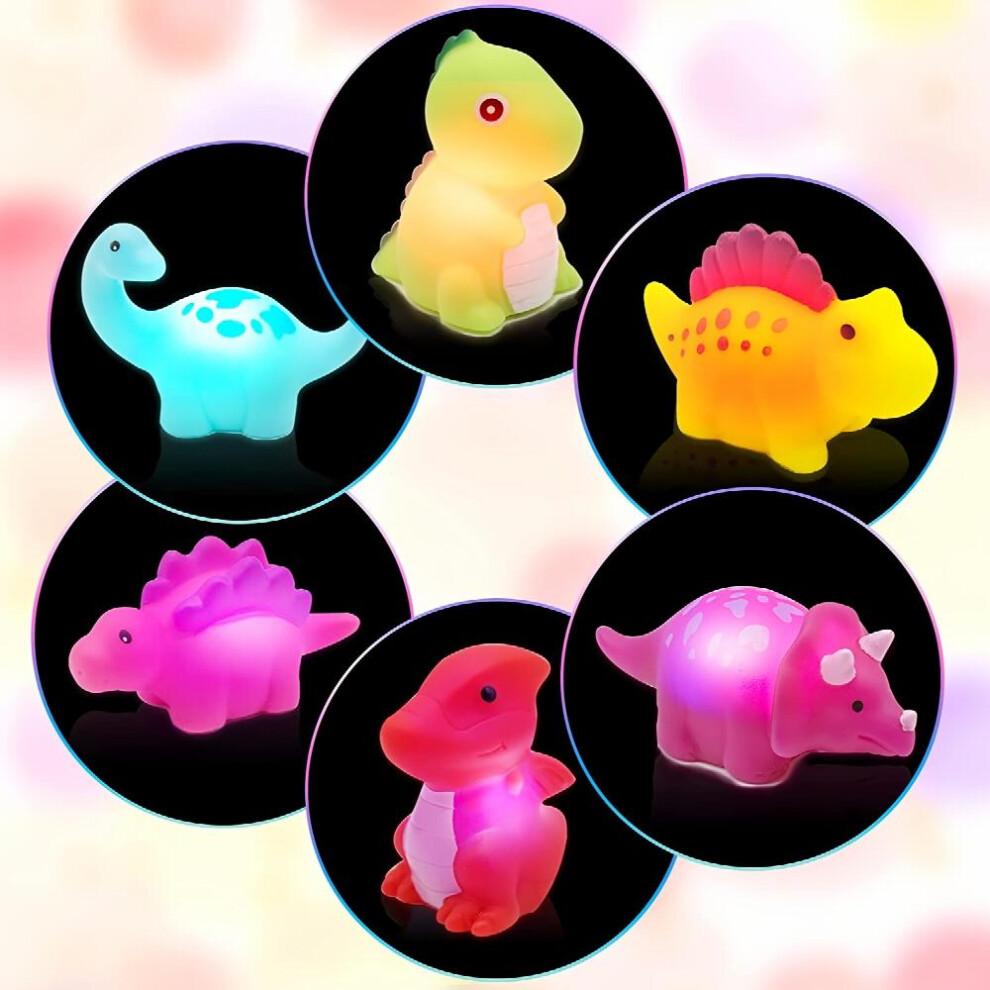 6 Pcs Pack Dinosaur Bath Toys Light UpFloating Bath Toys Set For Baby Toddlers Kids Birthday Easter Christmas Shower Pool Bath Toys Bathtub Bathroom T
