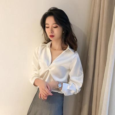French Chiffon White Women's Retro Slim Shirt - 2024 Autumn Collection