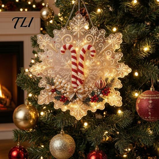 Dekorative hängende Fensterkunst Weihnachten Perlmutt-Malerei Suncatcher-Kit, Acryl-Schneeflockenform-Platte Anfängerfreundliche Aktivitäten mit Spitzenrand,