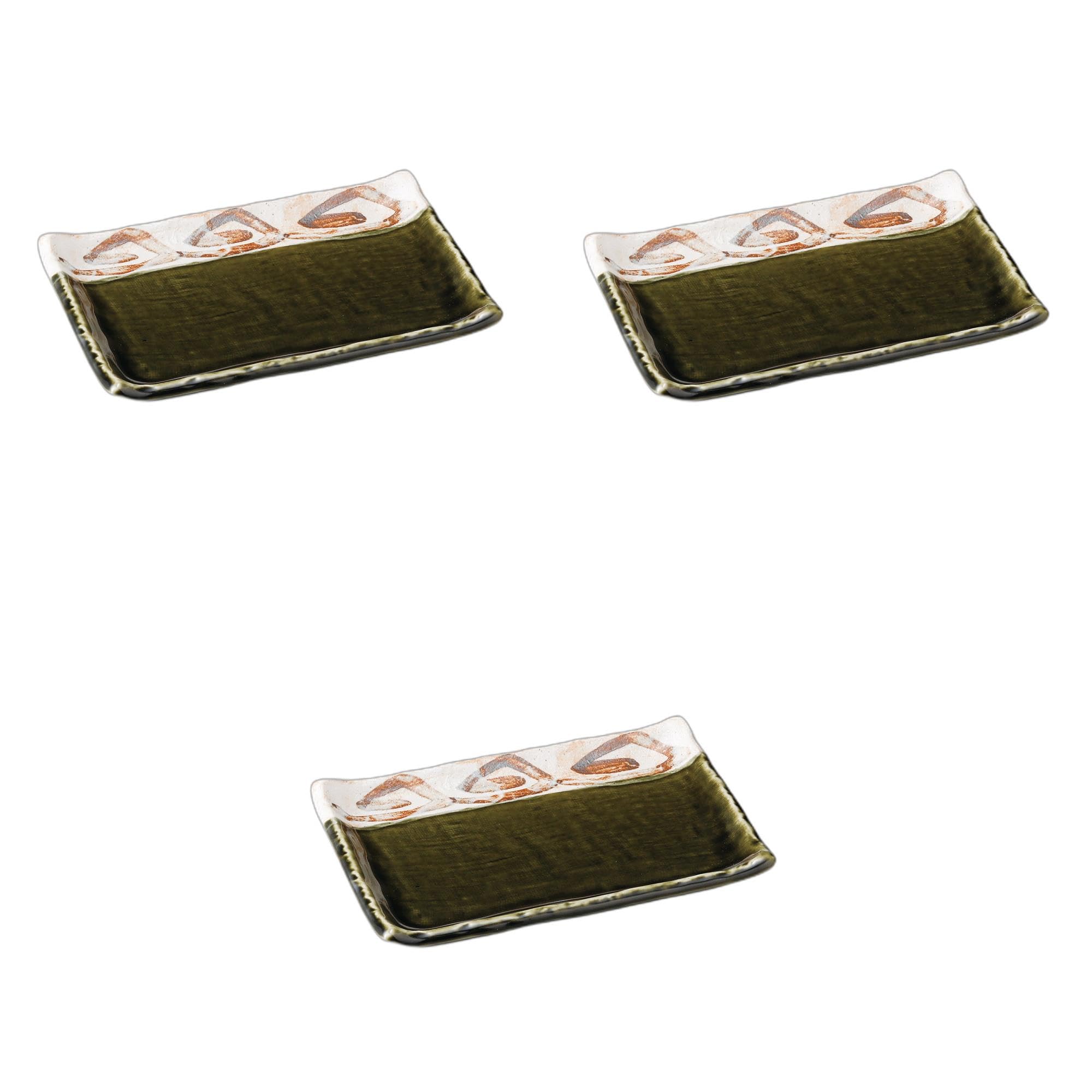 

Set of 3 Shino Oribe Arabesque Rectangular Pottery Plates x x Pottery Setomonohonpo 7.0cm [20.5 14.5 2.4cm] Plates, Ceramic,