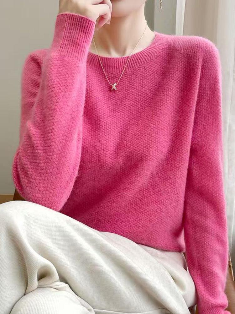 Women's Soft Fluffy Wool Round Neck Sweater - Casual Style for Autumn & Winter 2025