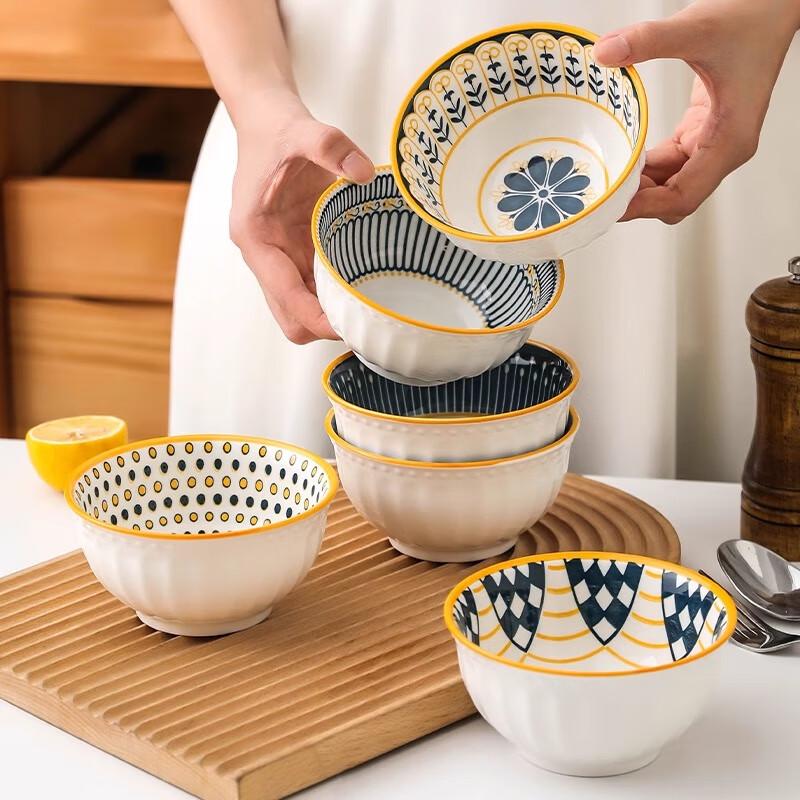 Gonghe Jingpin Japanese Nordic Ceramic Rice Bowl Set, 6-Piece