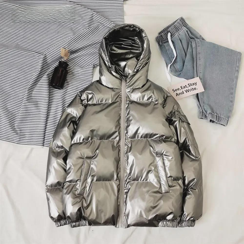 Men's Shiny Hooded Cotton Down Winter Coat - Youth Trendy Brand