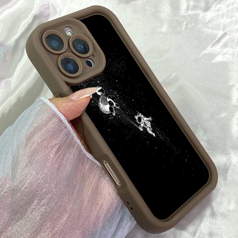 

JT89 Black Space Artwork Spaceman Astronaut for iPhone 17 16 15 Pro Max Samsung S26 S25 Ultra A17 A16 A07 A56 Xiaomi 15T Redmi 14C 15c Soft TPU Case Redmi 15C 4G/5G(171.6) коричневий