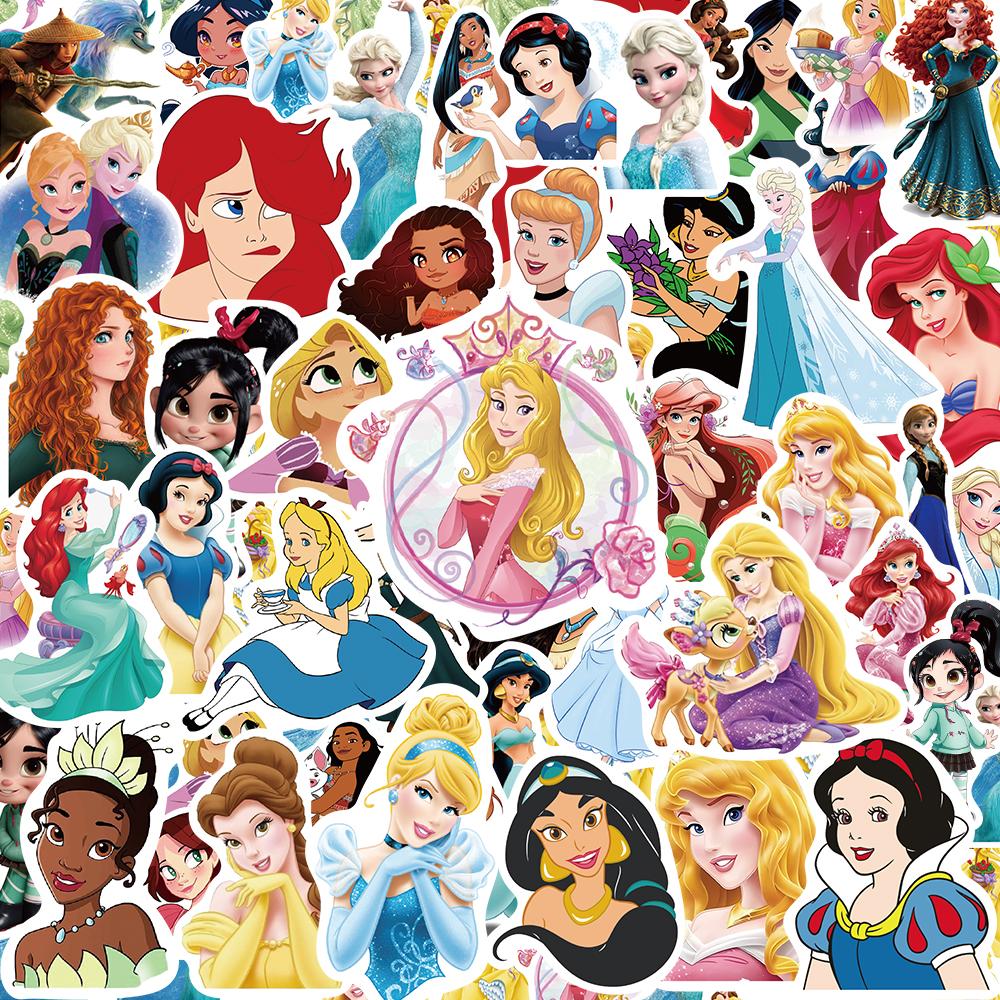 50 100Pcs Kawaii Mixed Disney Anime Princess Stickers Cute Ariel Belle Snow White Cartoon Decal Laptop Phone Luggage Sticker Toy