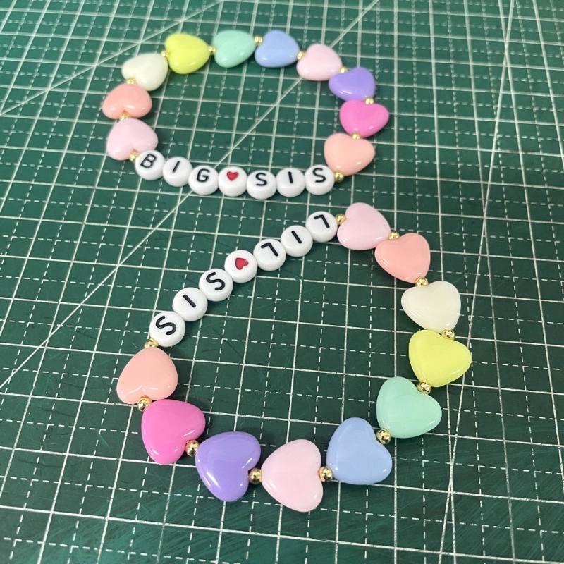 2Pcs Colorful Bead Sister Handchain Set Lettered Bangles Handcrafted Heart Bracelets for Siblings Friendship Bangle