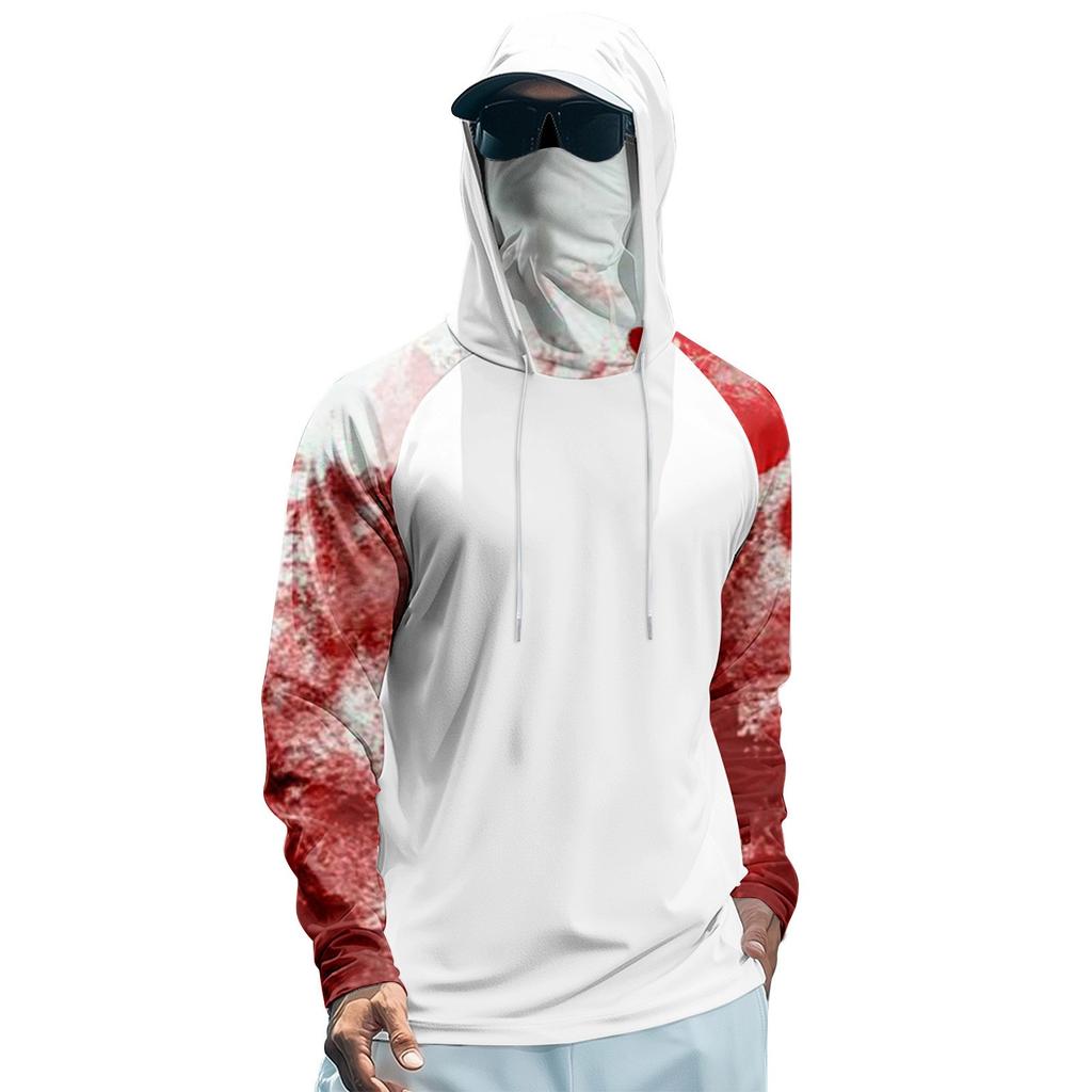 Erkaklar uchun Performance Baliq Ovlash Raglan Halloween Printli Xudi - UPF 50+ UV Uzun Qisma Quyoshdan Himoya Ko'ylak Mesh Vizor bilan