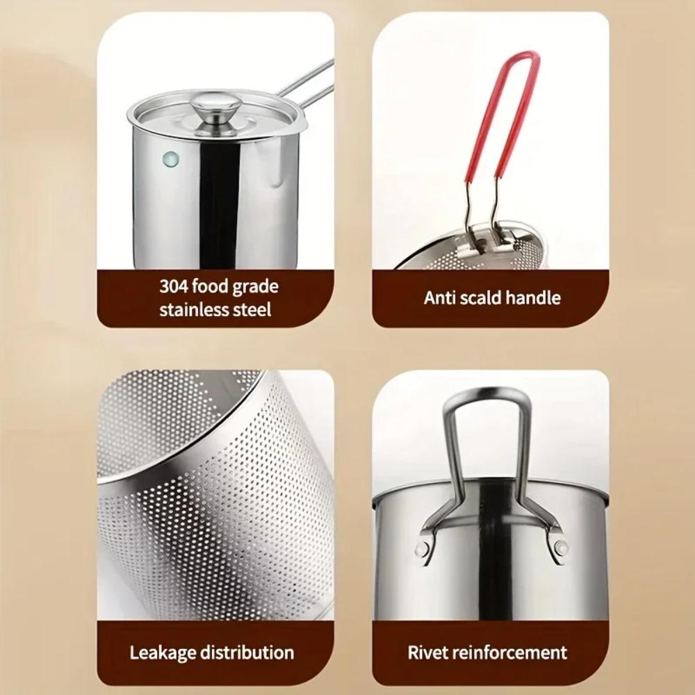 Small Deep Fryer Pot with Basket, Mini Deep Oil Fryer, 304 Stainless Steel Gadgets with Anti Scalding Silicone Handle