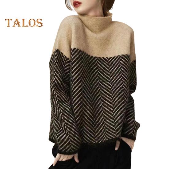 

Женский свитер с полувысоким воротником и длинным рукавом, свободный крой, цветной трикотажный топ, осень-зима, толстый теплый пуловер хаки