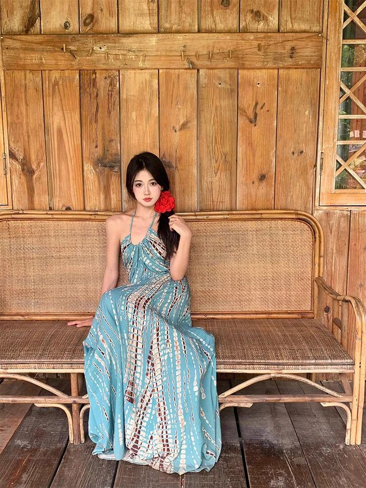 Thai Bohemian Halter Neck Backless Beach Dress