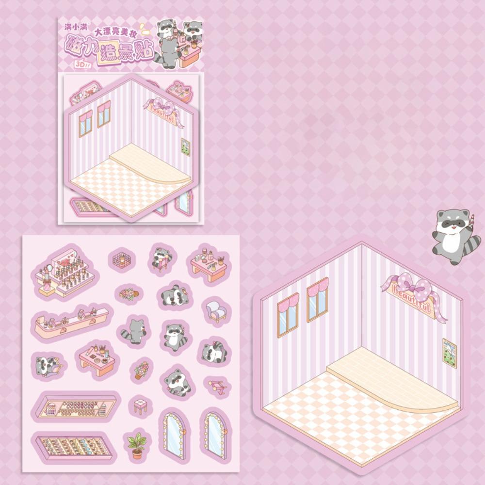 

Kawaii Room Decoration Toy Тривимірна Хатина Стікер 3D Кабіна Сцена Stacking Toys рожевий
