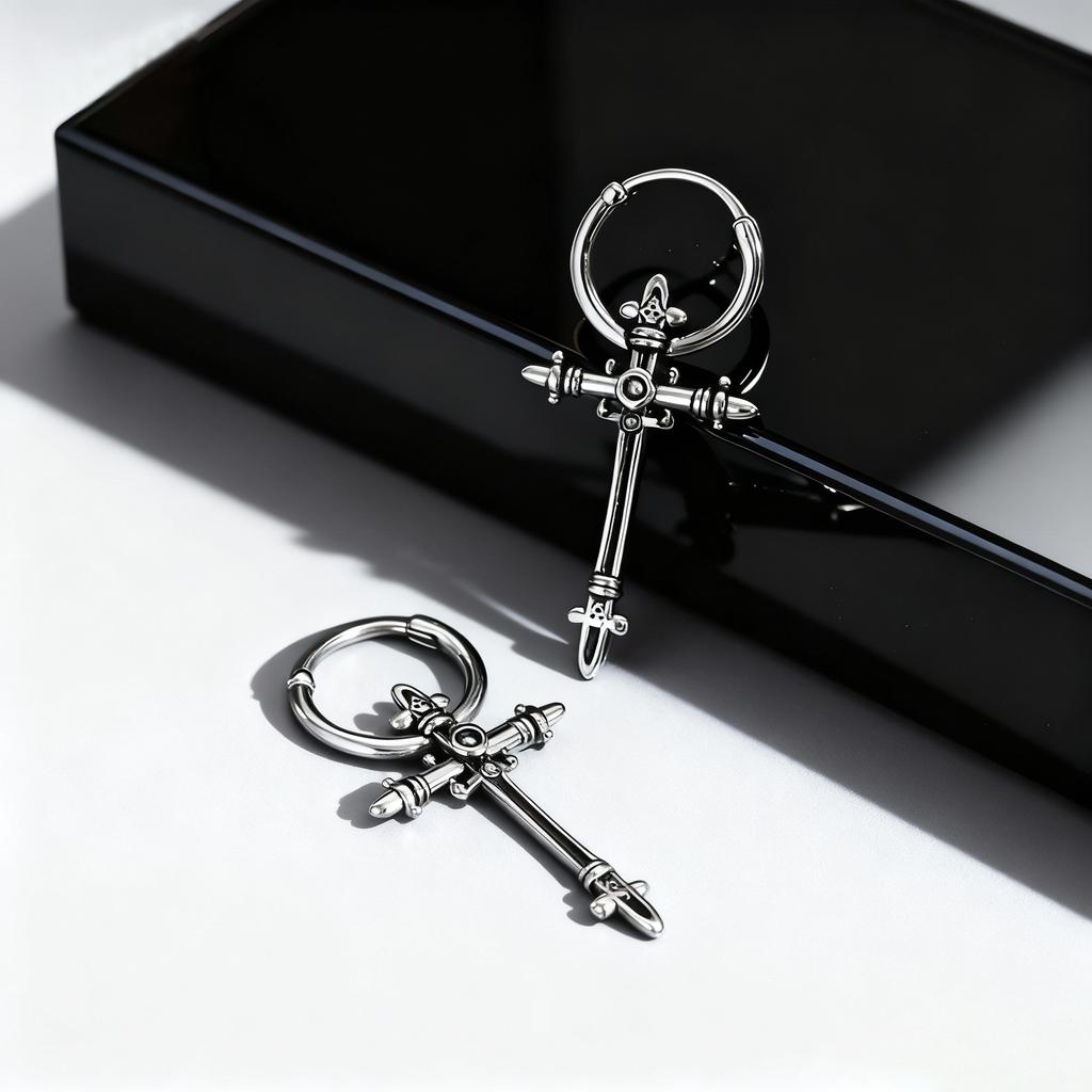 Punk Metal Stainless Steel Earrings, Unisex Fashionable Cross Drop Earring Simple Classic Jewelry for Women Men