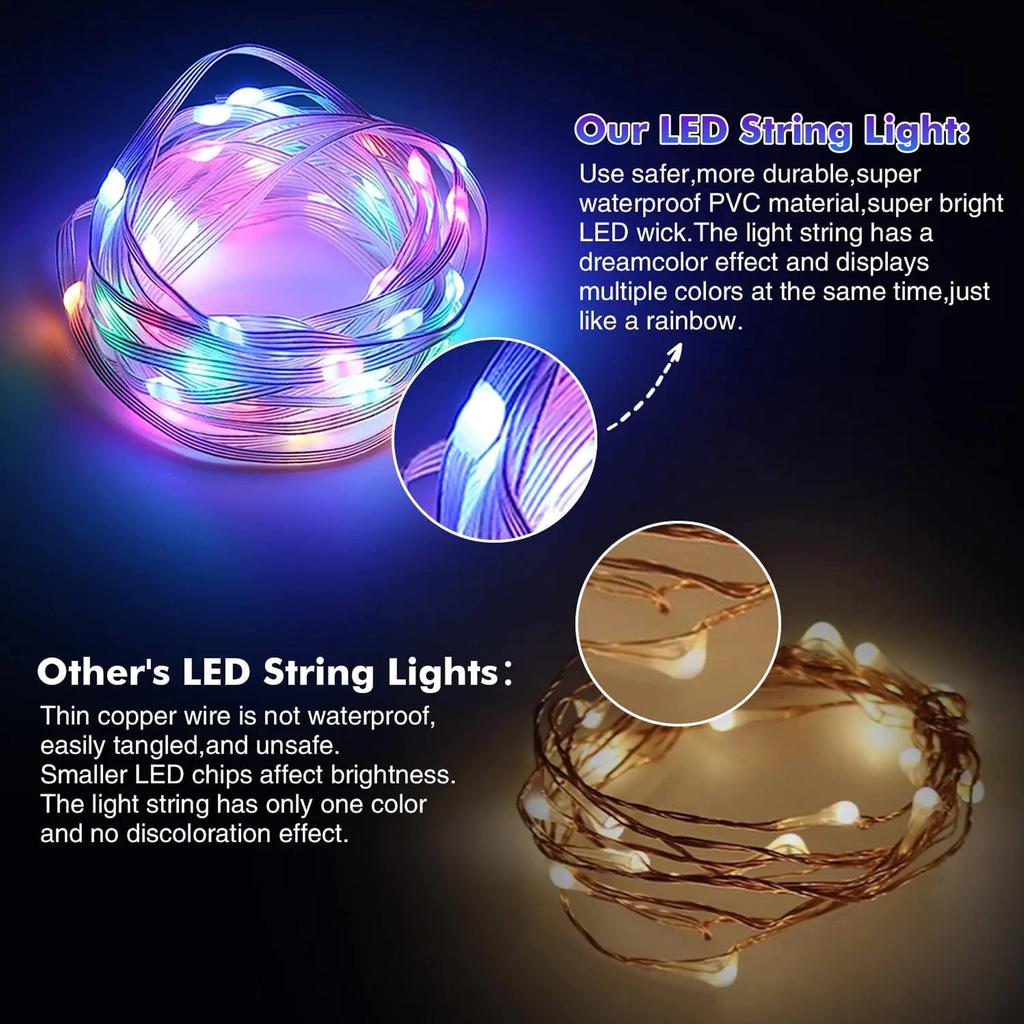 5M 10M 20M USB Fairy String Lights Dream Color LED Smart Lights with APP & Remote Control for Room, Wedding, Christmas Decor