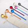 304 Stainless Steel Spoon Straw Round Head Drinking Tool for Coffee Cocktail Smoothie Ice Cream Sundae Outdoor Picnic Hiking