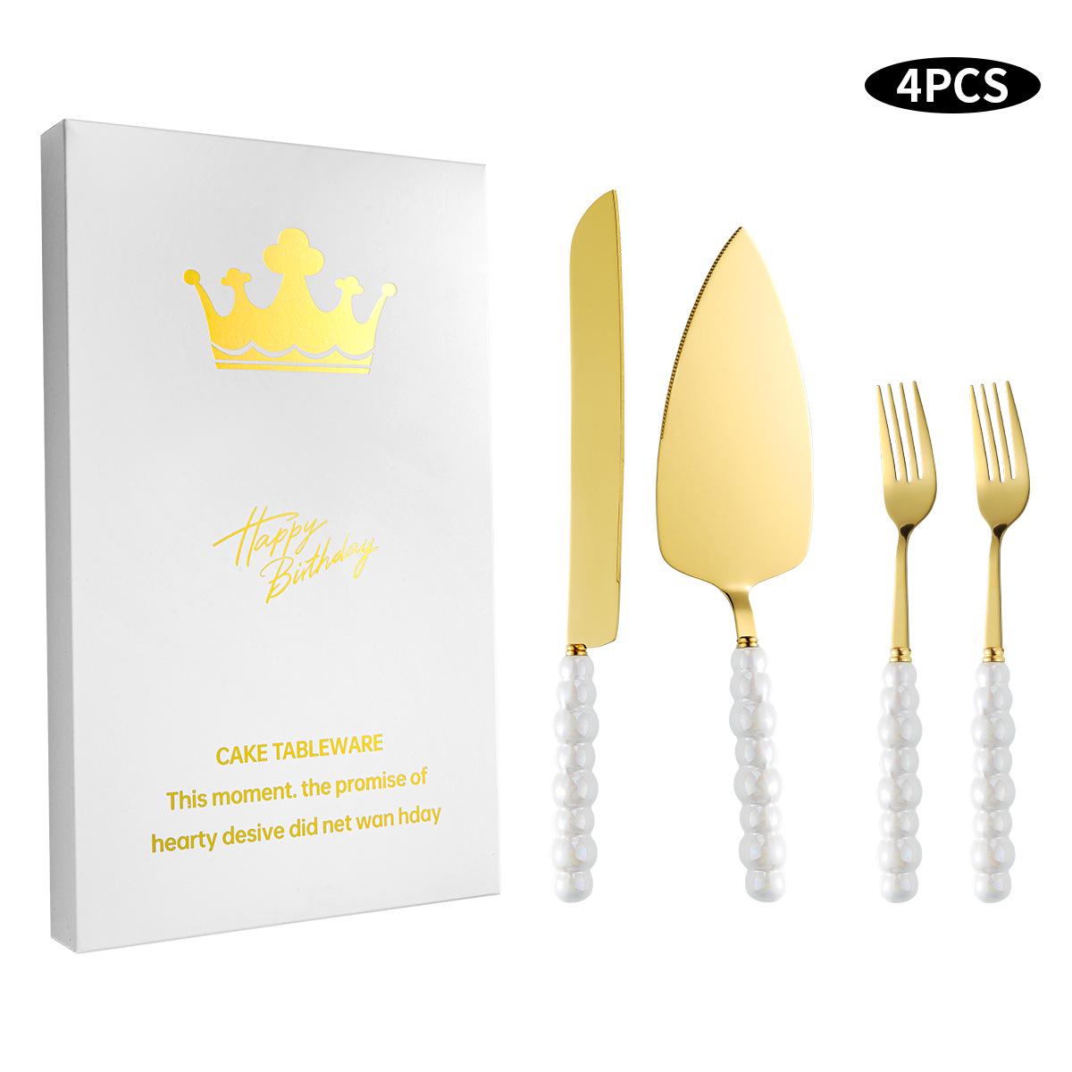 Набор позолоченных ножа и лопатки для торта из нержавеющей стали для выпечки на кухне