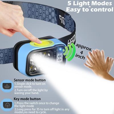 Wiederaufladbare Sensor-Stirnlampe 1500LM Stirnlampe Helle LED Weiß Rot Licht Wasserdicht Camping Wandern Überleben Angeln Notfall