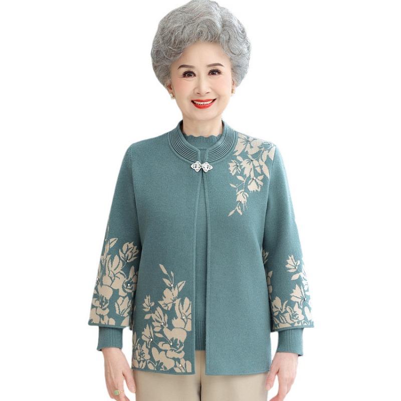 Top loose coat women's clothes medium old lady autumn and winter knitted sweater new sweater two-piece set