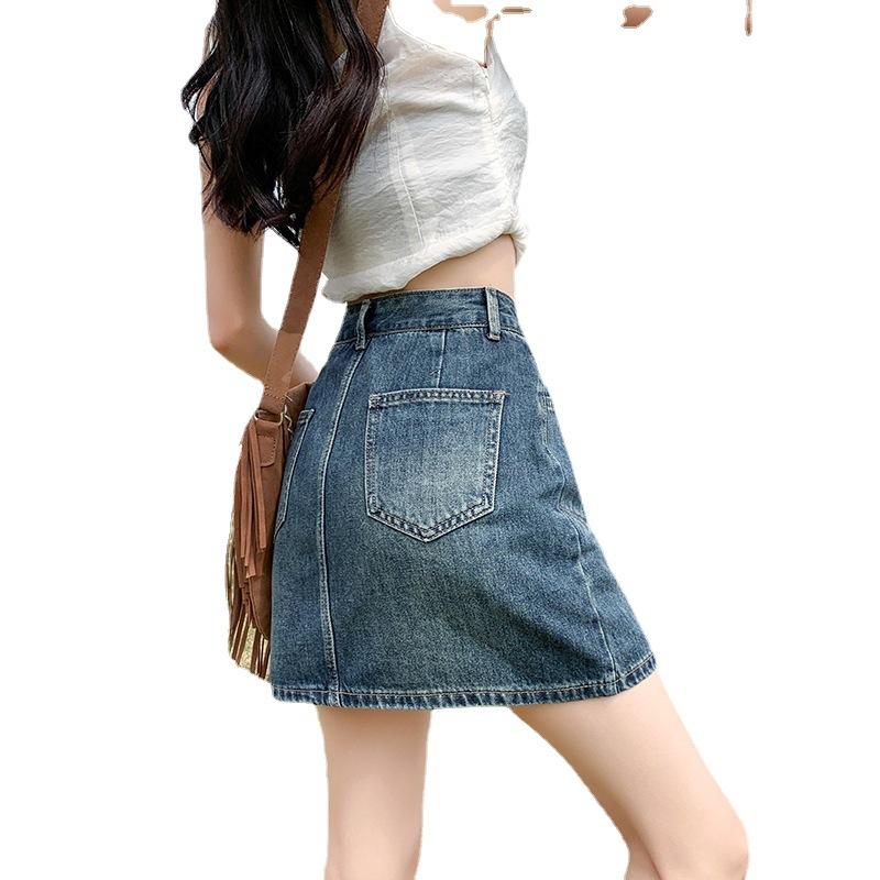 High-waisted Summer Denim Skirt Denim Skirt Women's Trousers A-line Skirt Hip A-line Skirt Women's Summer Denim Skirt