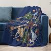 Navy Blue Christmas Fleece Blanket with Giant Plaid Bow, Nutcracker Ballet Dancer Pattern, Festive Throw for Holiday Decor